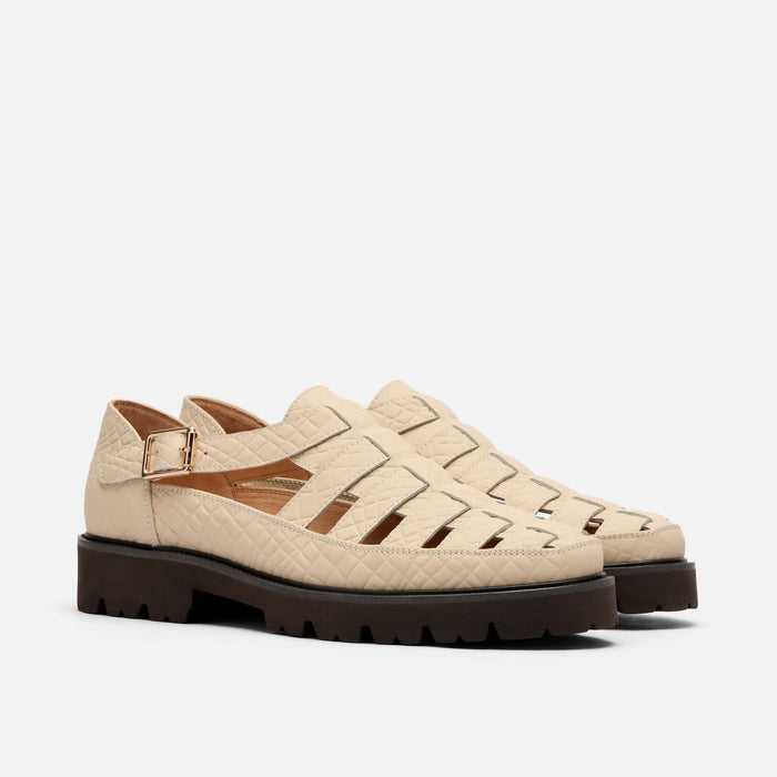 Magellan Cream Crocskin Leather Lug Fisherman Sandals