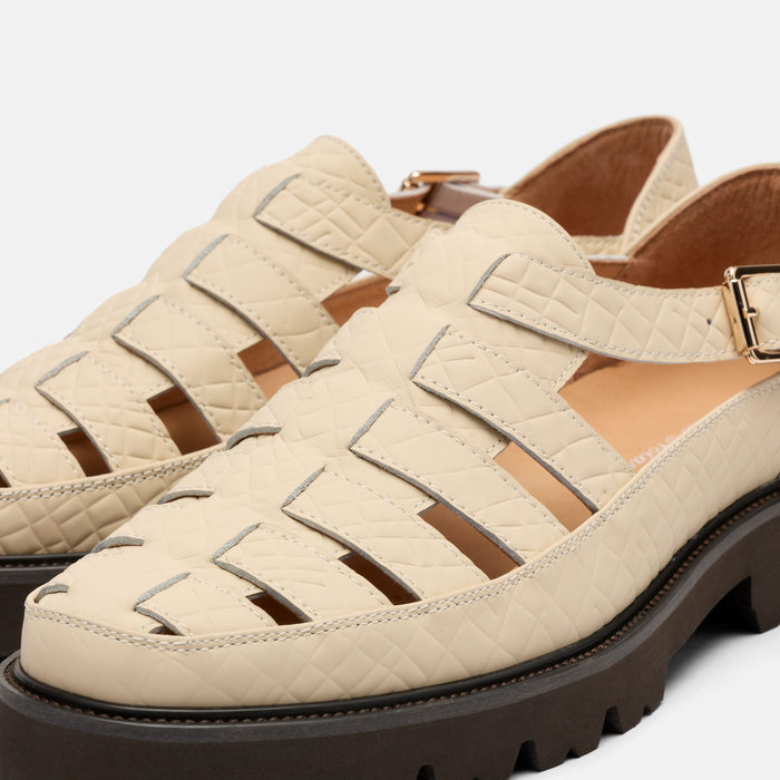 Magellan Cream Crocskin Leather Lug Fisherman Sandals