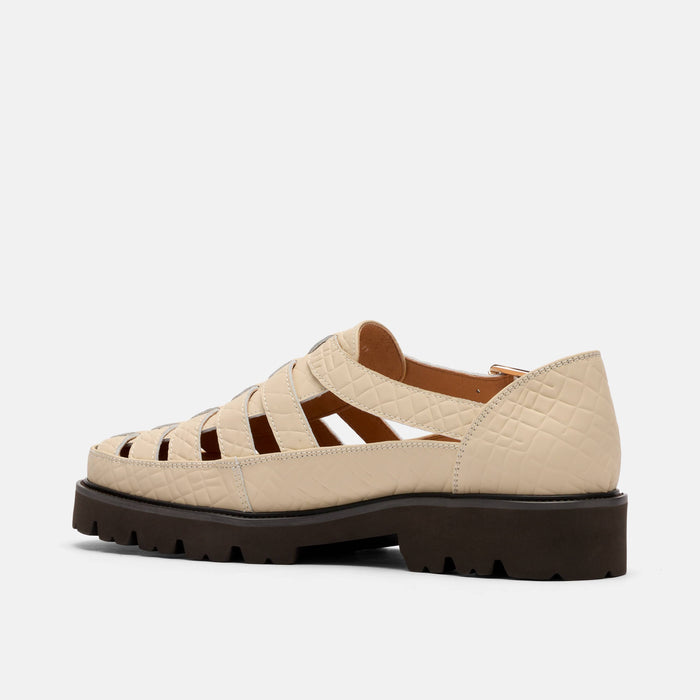 Magellan Cream Crocskin Leather Lug Fisherman Sandals