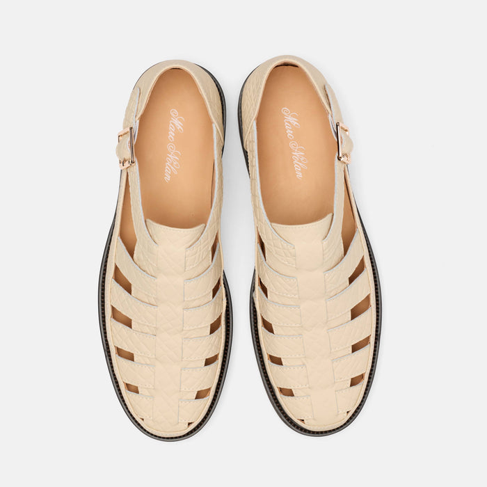 Magellan Cream Crocskin Leather Lug Fisherman Sandals