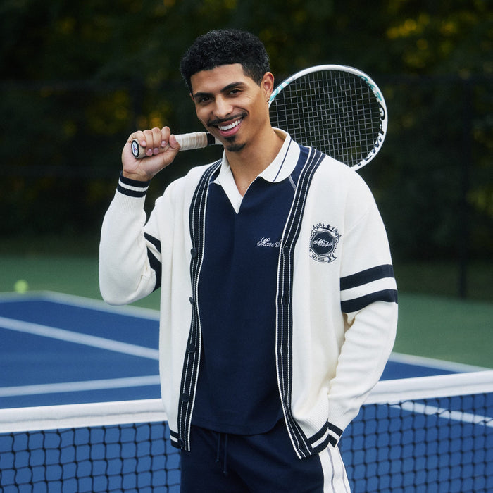 Marc Nolan Cream/Navy Varsity Sweater - Unisex