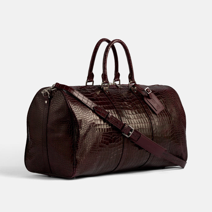 Marc Nolan Large Weekender Duffle Bag - Burgundy Crocskin