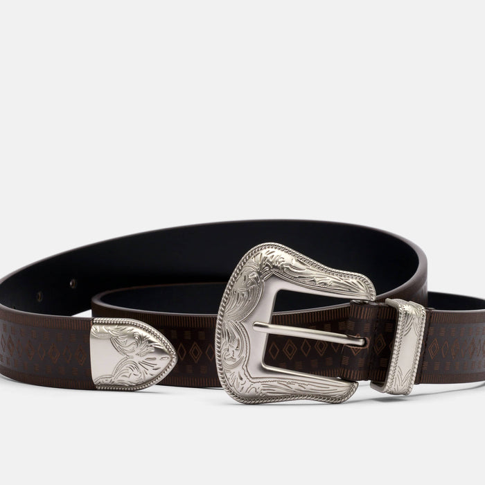 Marc Nolan Leather Belt - Brown Western Diamond