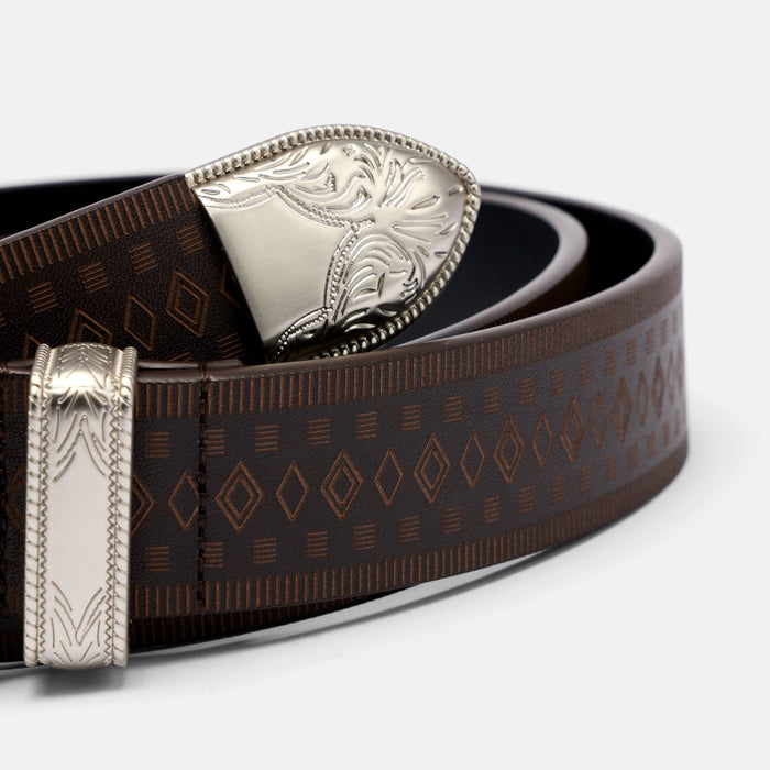 Marc Nolan Leather Belt - Brown Western Diamond