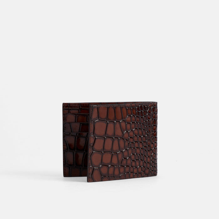 Marc Nolan Leather Bi-Fold Wallet - Brown Crocskin