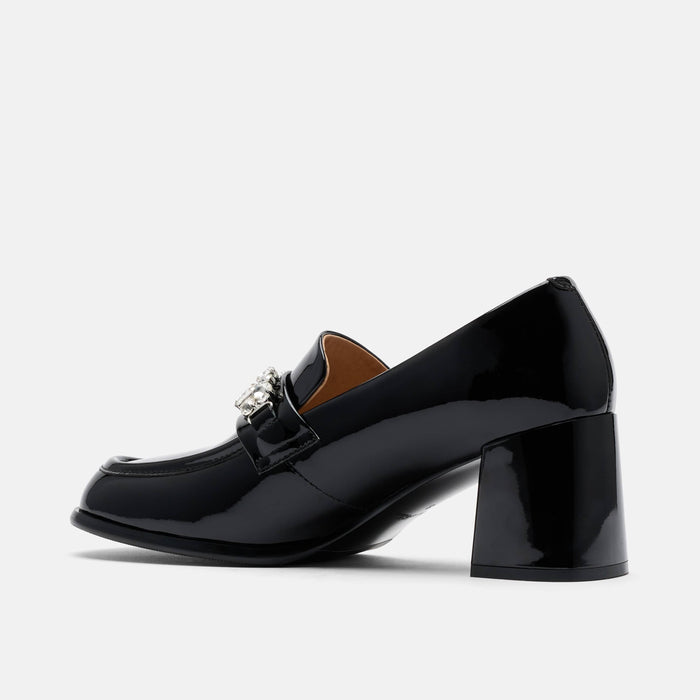 Margot Black Patent Leather Penny Loafer Block Pumps
