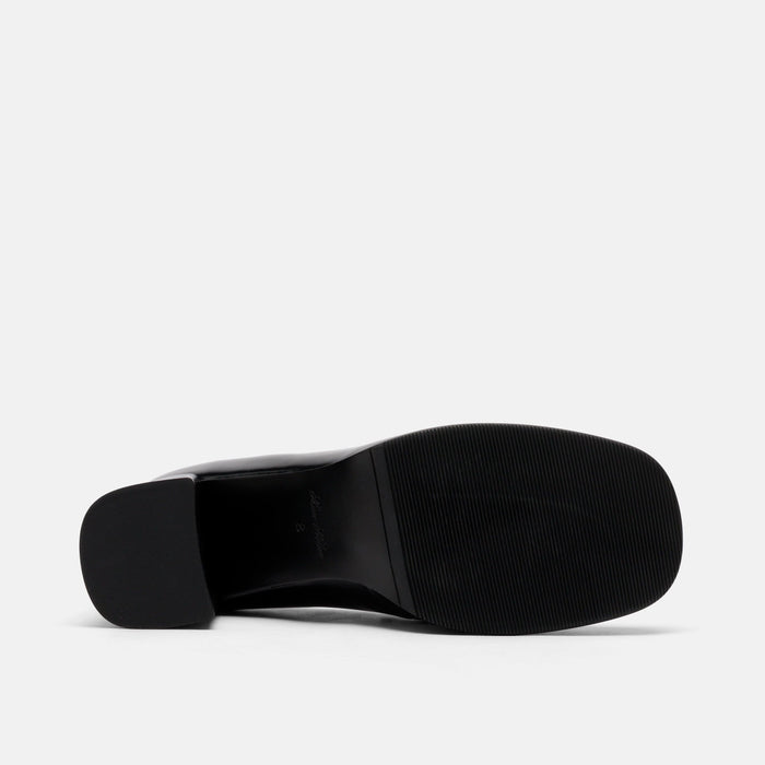 Margot Black/White Patent Leather Penny Loafer Block Pumps