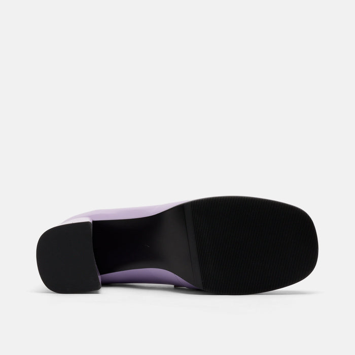Margot Lavender Patent Leather Penny Loafer Block Pumps