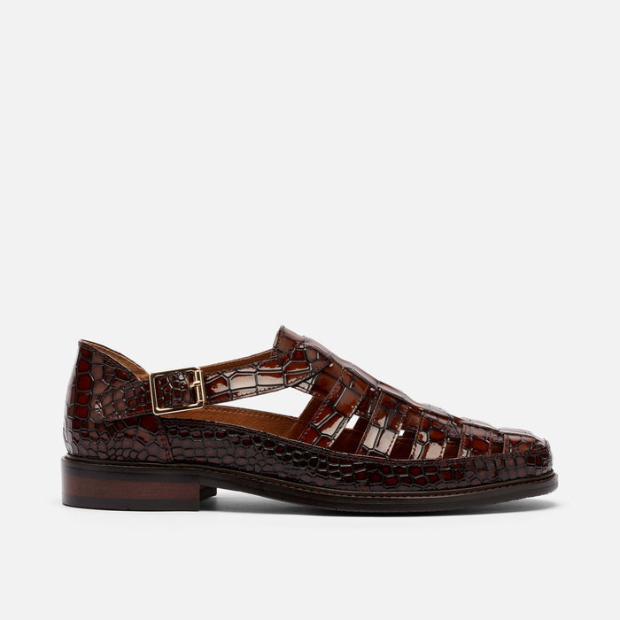 Mariner Brown Crocskin Leather Fisherman Sandals
