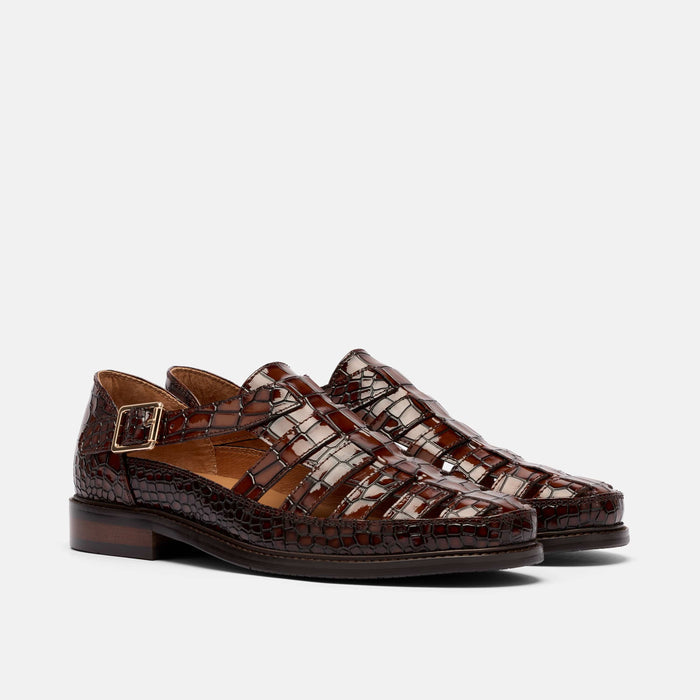 Mariner Brown Crocskin Leather Fisherman Sandals