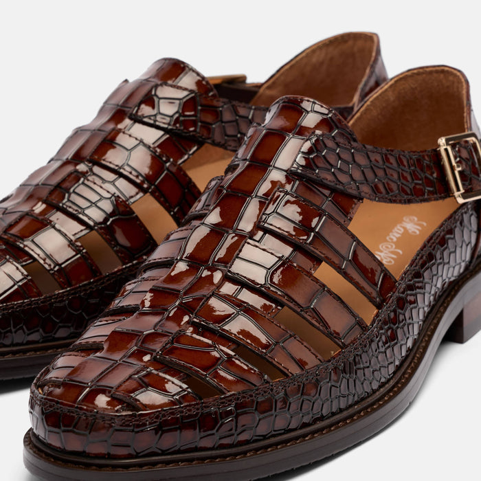 Mariner Brown Crocskin Leather Fisherman Sandals