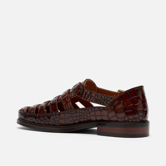 Mariner Brown Crocskin Leather Fisherman Sandals