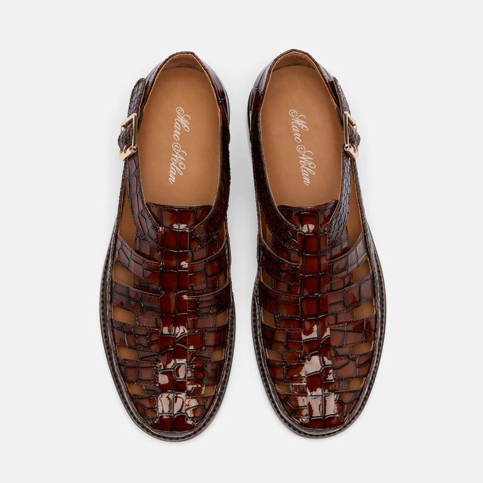 Mariner Brown Crocskin Leather Fisherman Sandals