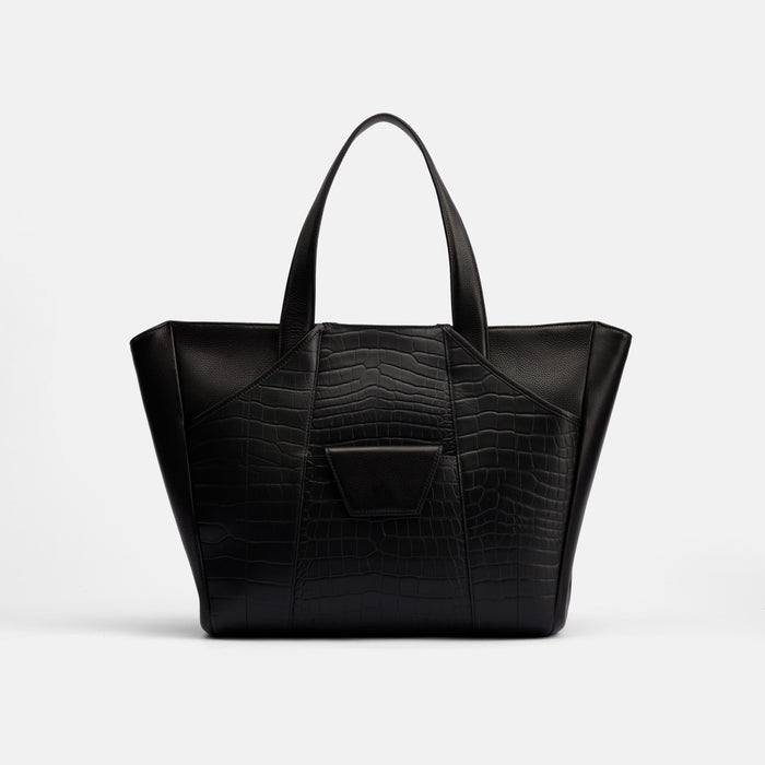 Marissa Structured Tote - Black Croc Leather