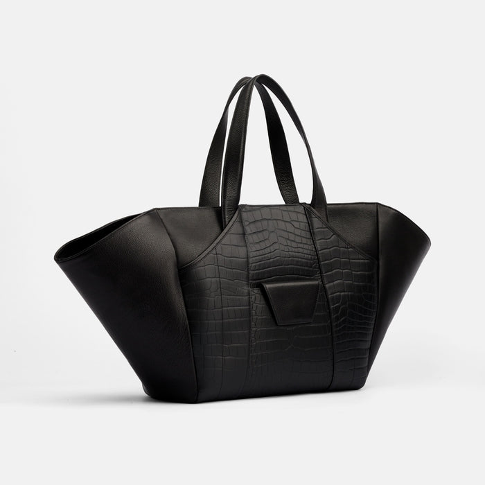 Marissa Structured Tote - Black Croc Leather
