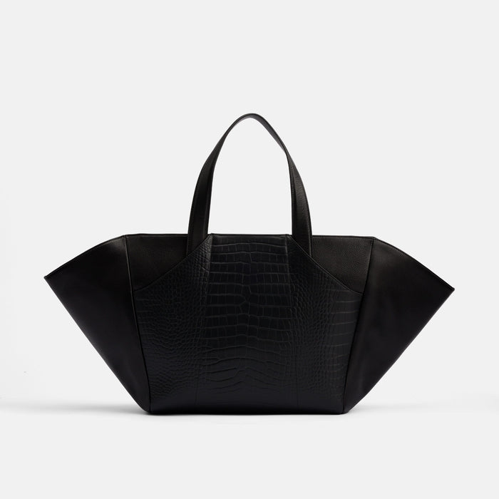Marissa Structured Tote - Black Croc Leather