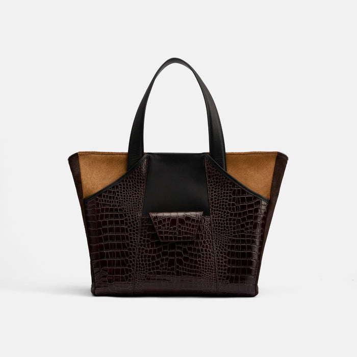 Marissa Structured Tote - Dark Brown Croc Leather