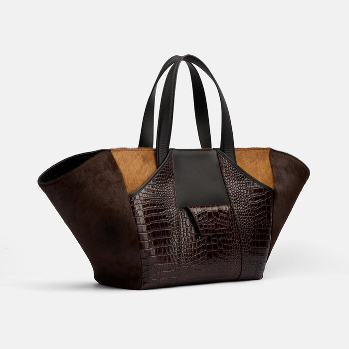 Marissa Structured Tote - Dark Brown Croc Leather