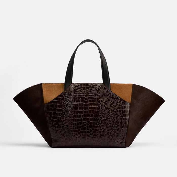 Marissa Structured Tote - Dark Brown Croc Leather