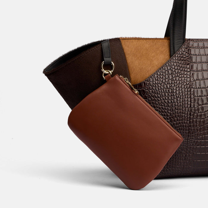 Marissa Structured Tote - Dark Brown Croc Leather