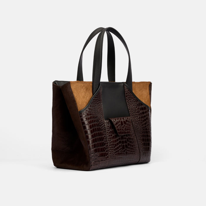 Marissa Structured Tote - Dark Brown Croc Leather