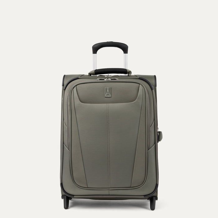 Front view of Maxlite 5 International Carry-On Expandable Spinner in Slate Green, featuring sleek contouring.