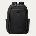 front view of black travelpro maxlite laptop backpack showing the quickslip front pocket and padded top carry handle.