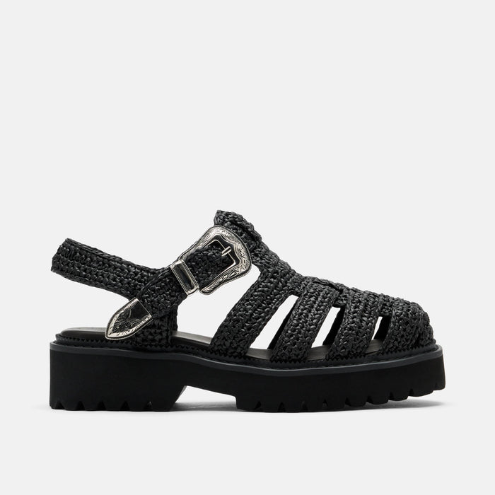 Maya Black Crochet Lug Fisherman Sandals