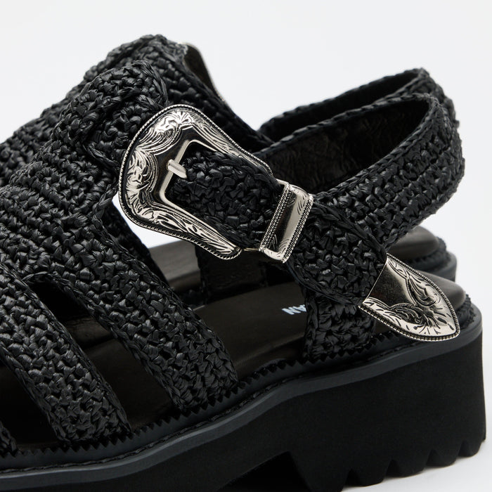 Maya Black Crochet Lug Fisherman Sandals