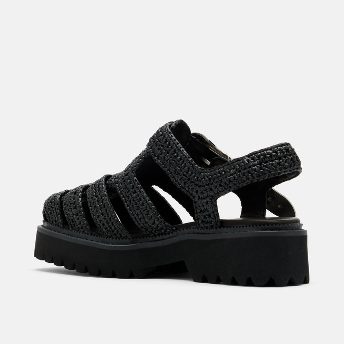 Maya Black Crochet Lug Fisherman Sandals