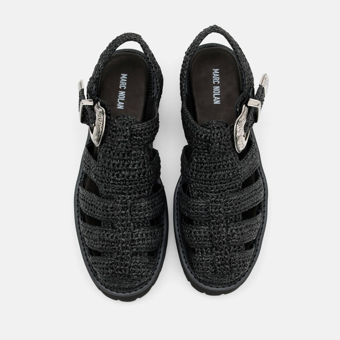 Maya Black Crochet Lug Fisherman Sandals