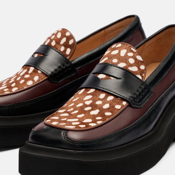 Melba Penny Loafer – Burgundy Spotted Calf Hair