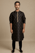 Men Black Woven Straight Kurta With Trouser.