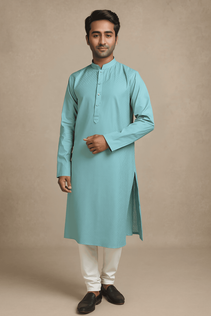 Men Blue Solid Straight Kurta.