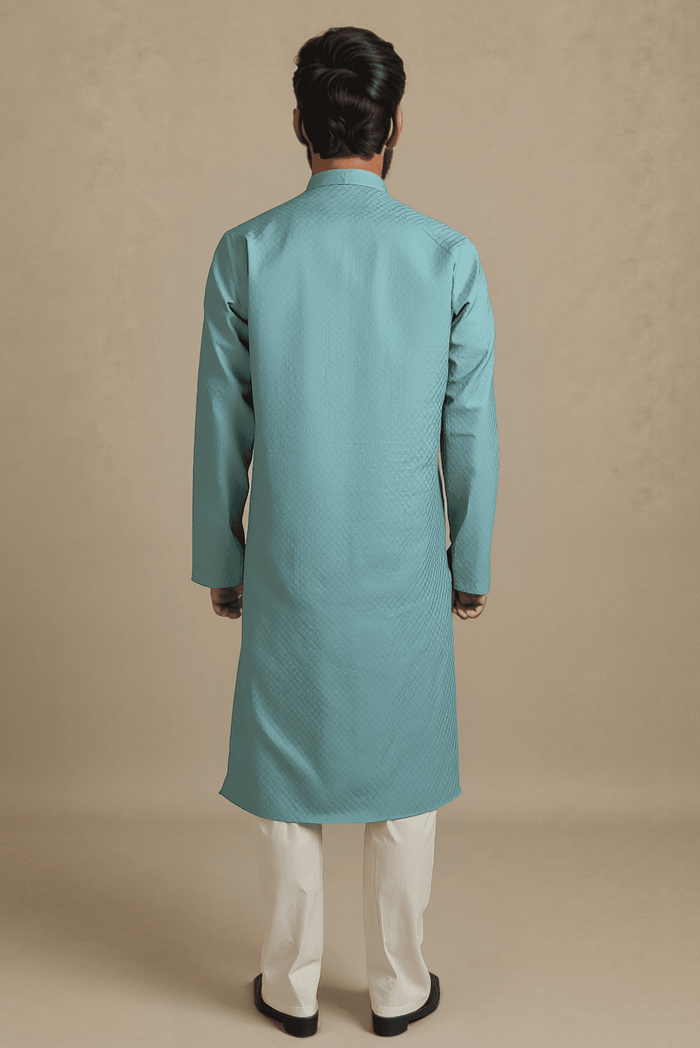 Men Blue Solid Straight Kurta.