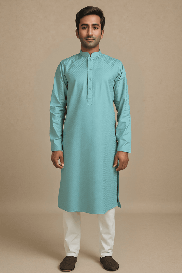 Men Blue Solid Straight Kurta.