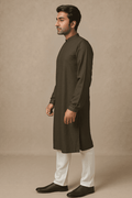 Men Dark Olive Embroidered Straight Kurta With Trouser.