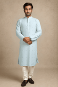 Men Light Blue Woven Straight Kurta With Trouser.