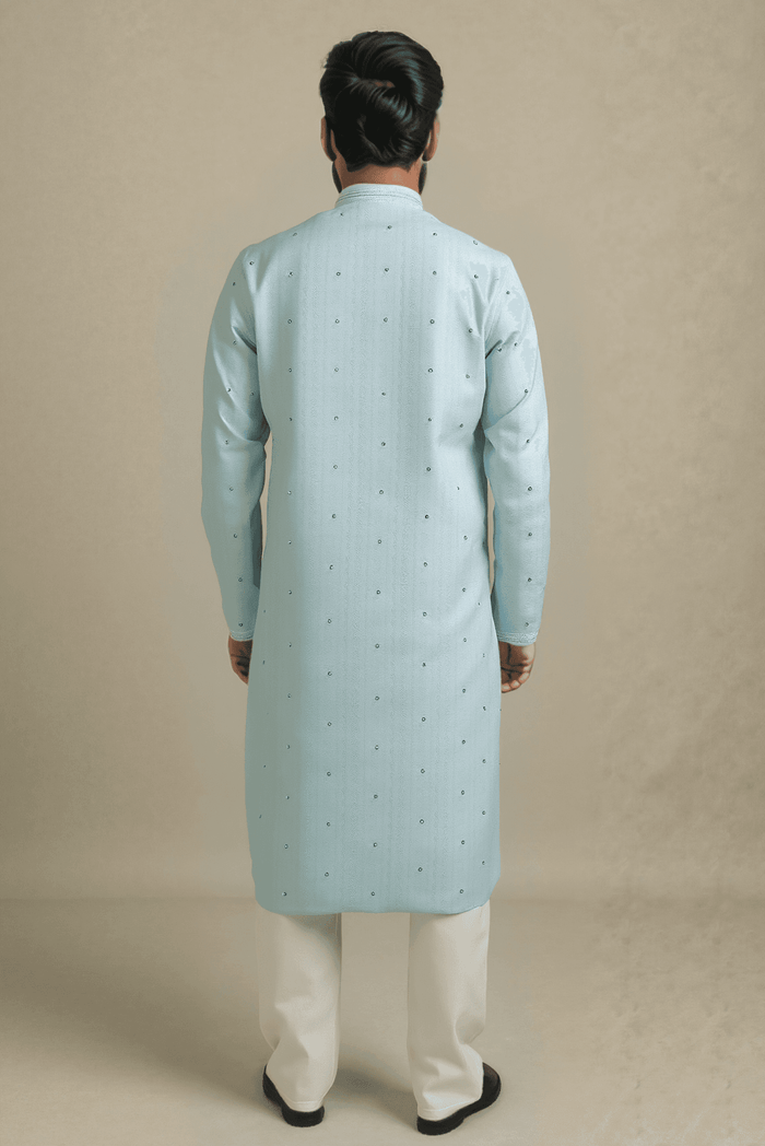 Men Light Blue Woven Straight Kurta With Trouser.