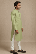 Men Mint Green Woven Straight Kurta.
