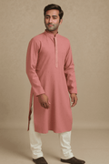 Men Peach Woven Straight Kurta.