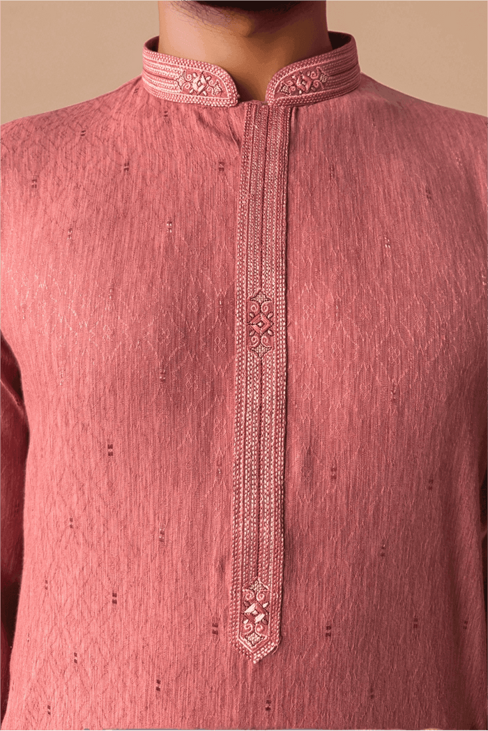 Men Peach Woven Straight Kurta.