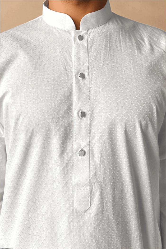 Men White Embroidered Straight Kurta With Trouser.