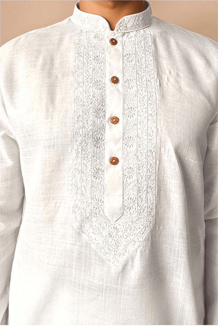 Men White Solid Straight Kurta With Trouser.