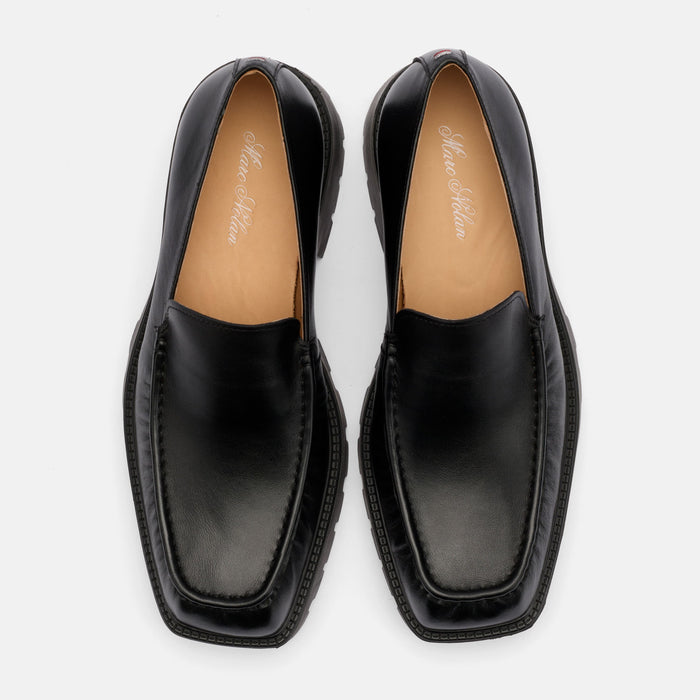 Mercer Black Leather Pleated Loafer