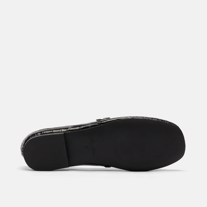 Mina Black Croc Leather Mary Jane Flats