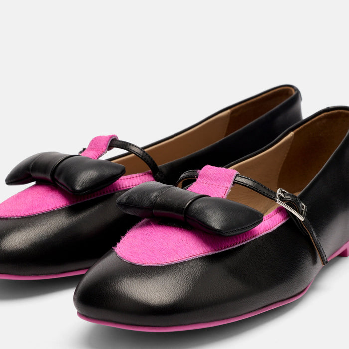 Mina Black/Magenta Leather Mary Jane Flats