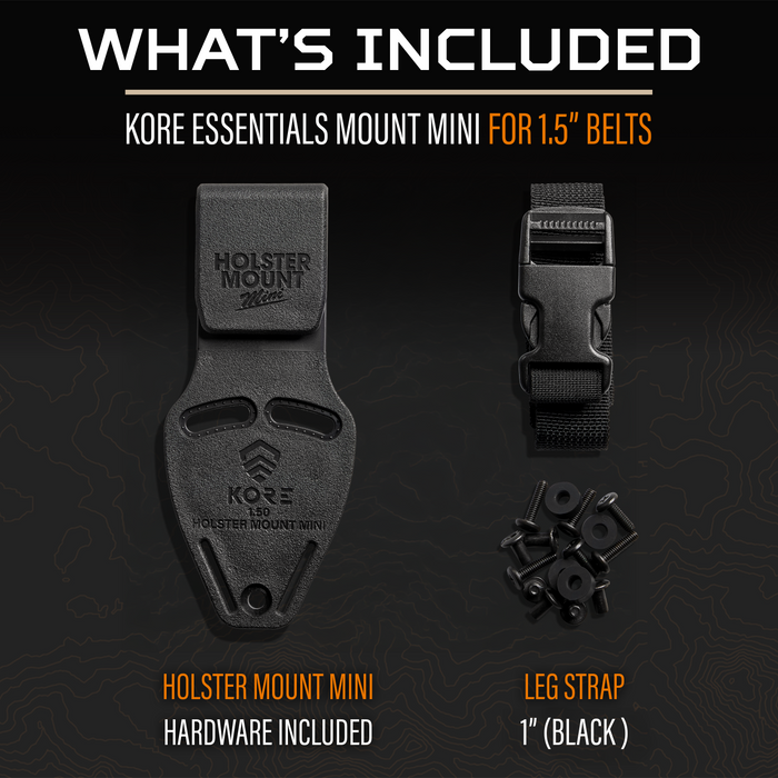 Graphic Displaying What's Included with the Kore Essentials Mini Holster Mount for 1.5" EDC Gun Belts
