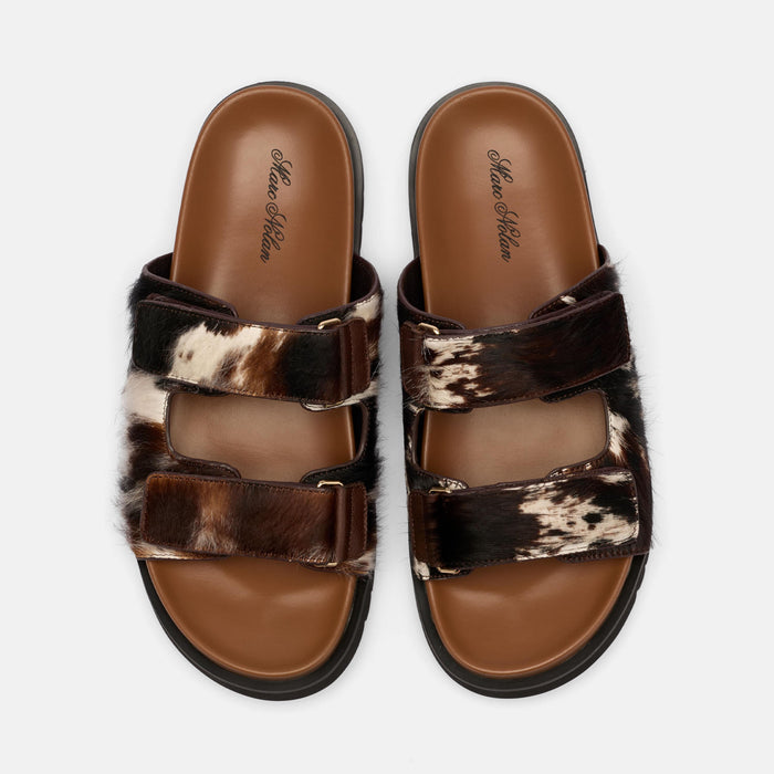Monaco Dark Horse Pony Hair Strap Sandals