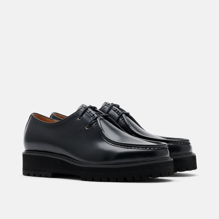 Montana Black Leather Moc Toe Derbys